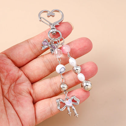 Aihua süße Y2K Metall Perle Liebe Herz Schleife Schlüsselanhänger für Frauen Mädchen Handtasche Anhänger DIY Schlüsselanhänger handgemachte Schmuck Geschenke