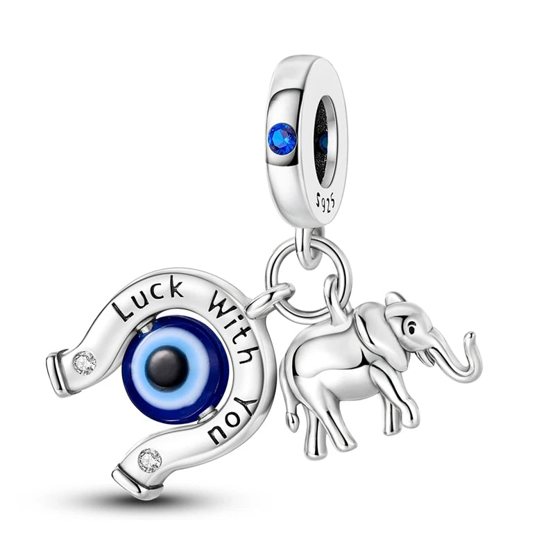 Teufelsaugen-Charm aus 925er Silber, Original-Hand der Fatima, blauer Zirkon, Kreuz, blaue Augen, passend für Armbänder, DIY-Herstellung von Schmuck, Geschenk