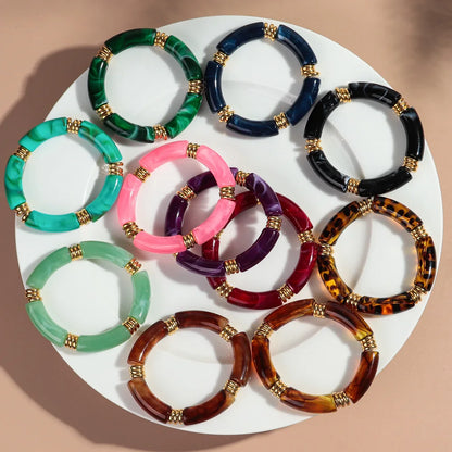 Vintage Chunky Bamboo Elbow Acrylic Bracelets for Women Men Rock Punk Stretch Large Curved Tube Stacking Bangle Couple Jewelry Gifts