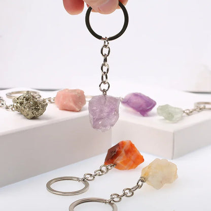 20 stücke Natürliche Raue Rohstein Kristall Quarz Schlüsselbund Frauen Männer Handtasche Hangle Auto Schlüssel Halter Raw Mineral Stein Schlüsselring schmuck