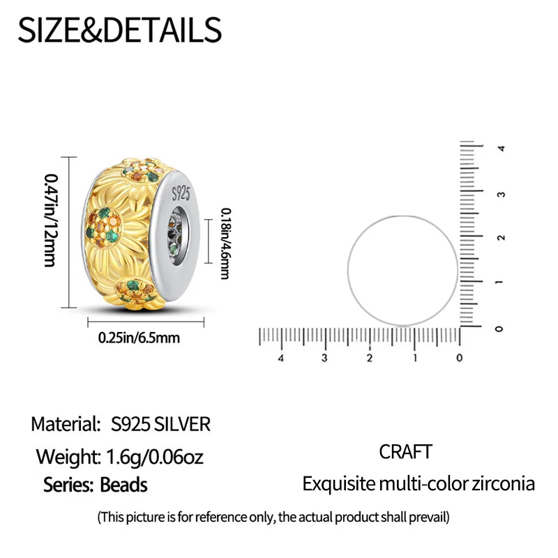 Sonnenblumen-Charm-Anhänger aus 925er-Sterlingsilber mit Zirkonia, passend für DIY-Armband-Halskette, Geschenk für Sie, Colgante Plata