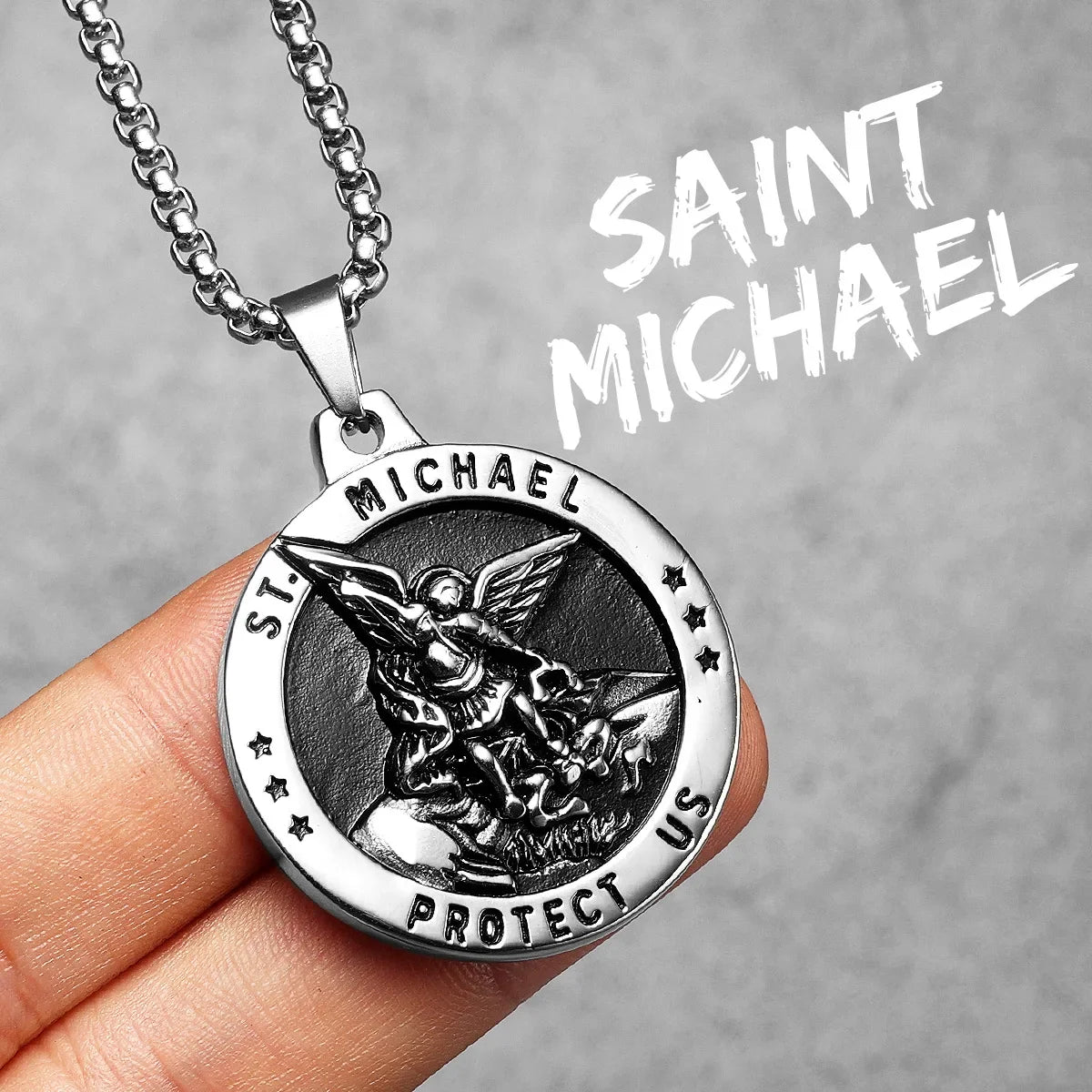 Bow Angel St. Michael Men Necklaces Stainless Steel Pendant Chain Powerful Strong Amulet Vintage Cool Women Jewelry Gifts Wholesale
