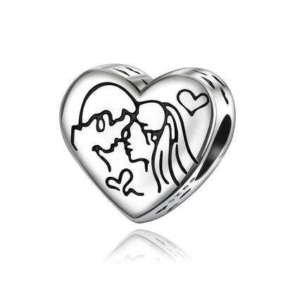 Bezaubernde herzförmige Perlen aus 925er-Sterlingsilber, Familie, Liebe, Tier, Fußabdruck, Charm-Armband, Halskette, passend für Frauen, DIY-Urlaubsgeschenke