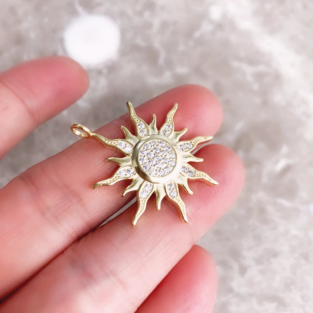Anhänger Sun Star CZ Pave Sommer Winter Neu 925 Sterling Silber Edlen Schmuck Europa Stil Accessoires Geschenk für Männer Frau
