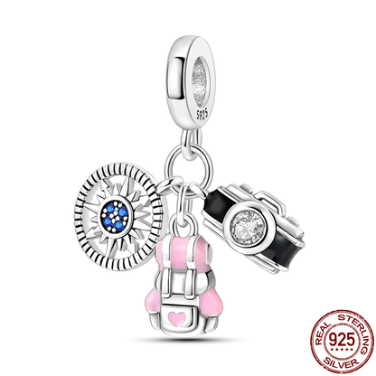 925er Sterlingsilber, modisch, bunt, Kamera, Gepäck, Reisen, Rucksack, Anhänger, Charms, Perlen, passend für Armbänder, DIY-Jubiläumsschmuck