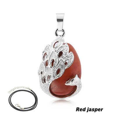 Wassertropfen Naturstein Anhänger Pfau Halskette Quarz Kristall Opal Tigerauge Halskette Anhänger für Frauen Männer Schmuck Geschenk