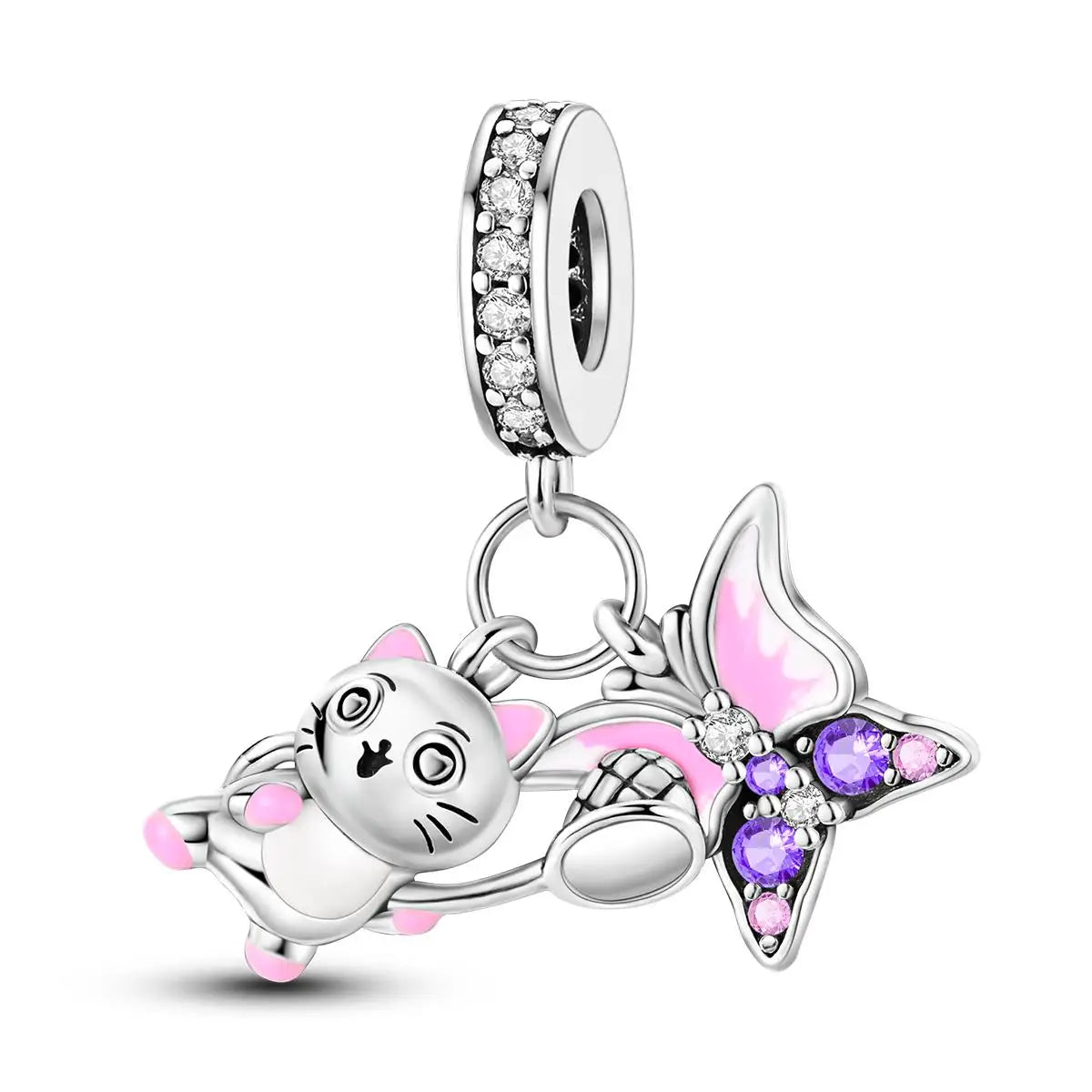 Versilberte Katzenpfote, Zauberwürfel, Blumen-Charms, Anhänger, passend für Original-Armbänder, DIY-Modeschmuck