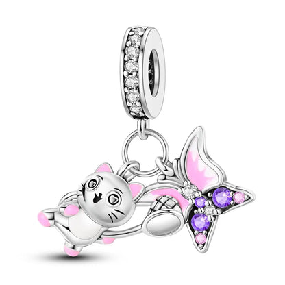 Versilberte Katzenpfote, Zauberwürfel, Blumen-Charms, Anhänger, passend für Original-Armbänder, DIY-Modeschmuck
