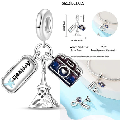 925er Sterlingsilber, modisch, bunt, Kamera, Gepäck, Reisen, Rucksack, Anhänger, Charms, Perlen, passend für Armbänder, DIY-Jubiläumsschmuck
