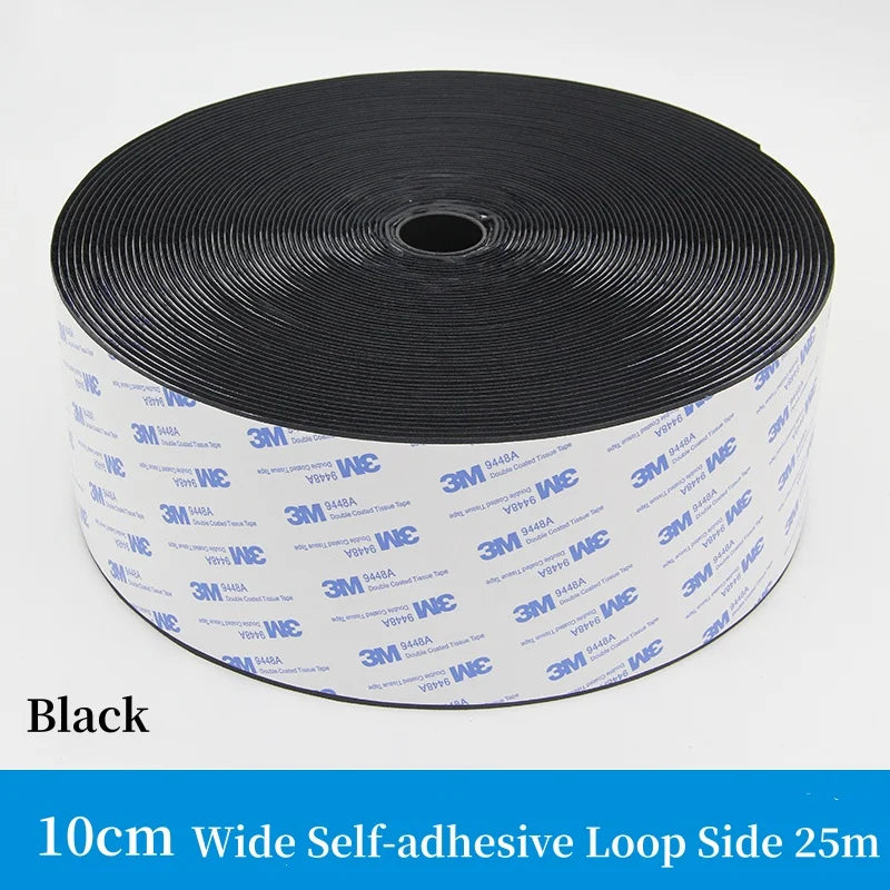3M 9448A Schwarzes doppelseitiges Klebeband, 25 m, 16–100 mm, starkes, spurloses Seitenbefestigungsband mit Klettverschluss, hochtemperaturbeständig