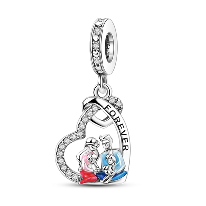 Original-Charm-Perle aus 925er-Sterlingsilber mit eingelegtem Zirkonium, Schleife, Liebesherz, Ballon-Anhänger, passend für Armbänder, DIY-Schmuckmarkierung