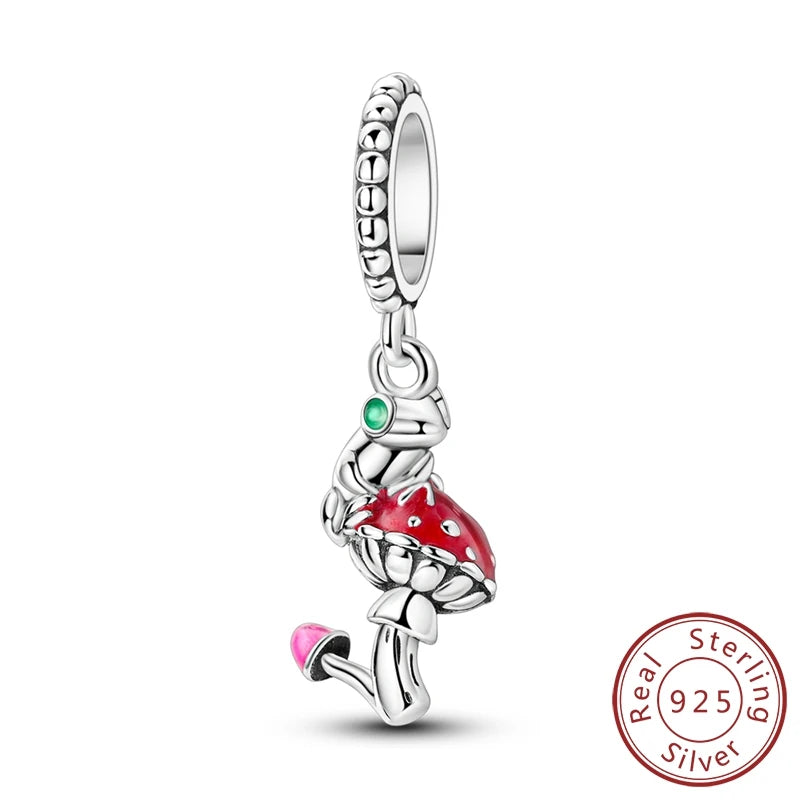 Frühling Charms Perlen Anhänger 925 Sterling Silber Blume Schmetterling Libelle Pilz Charms Fit Armband Frau Mann DIY Schmuck