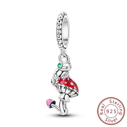 Frühling Charms Perlen Anhänger 925 Sterling Silber Blume Schmetterling Libelle Pilz Charms Fit Armband Frau Mann DIY Schmuck