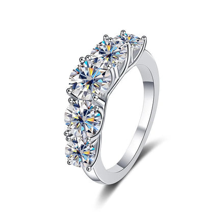 JOIAS HOME 18 Karat vergoldet 3,6 CT Alle Moissanit Ringe für Frauen 5 Steine funkelnder Diamant Ehering S925 Sterling Silber Schmuck