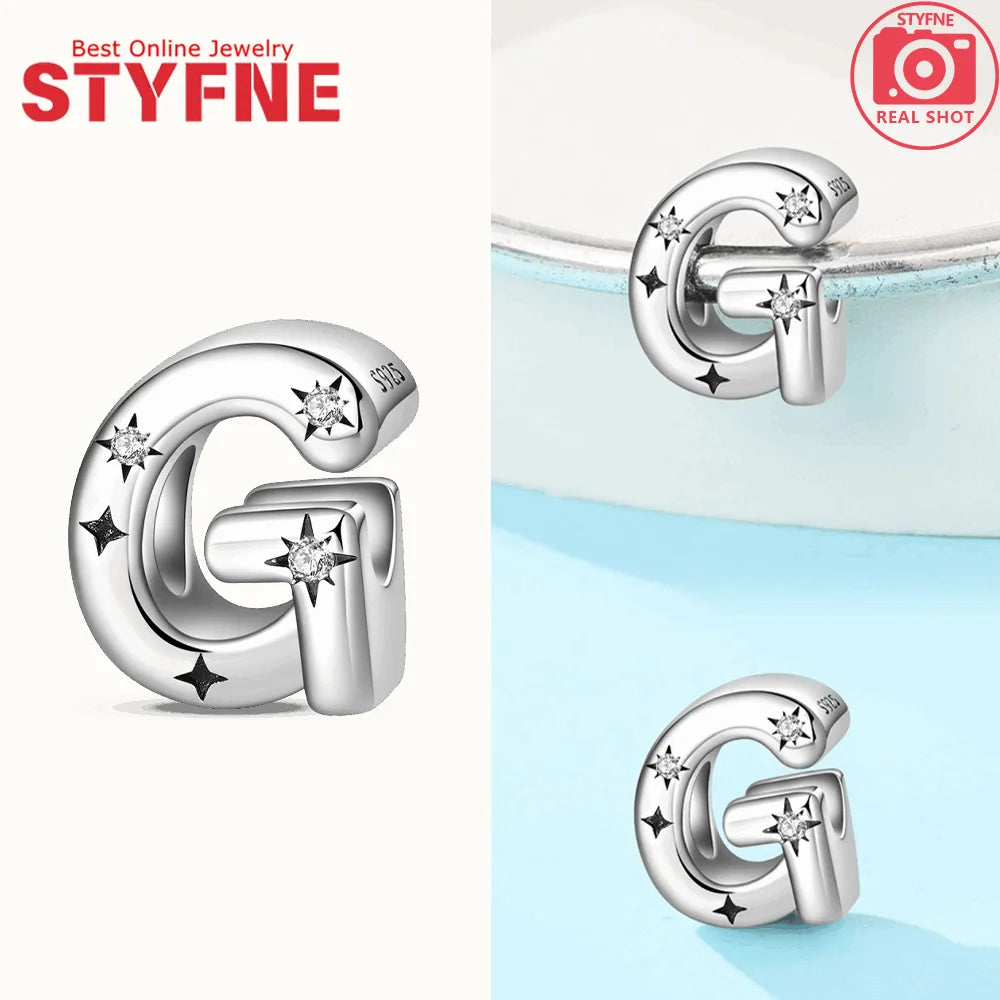 Charms aus 925er Silber, Buchstaben-Serie, Sternenlicht-Buchstaben, glänzende Zirkon-Perlen, passend für Armbänder, Zubehör, Schmuckherstellung, edler Schmuck, Geschenk