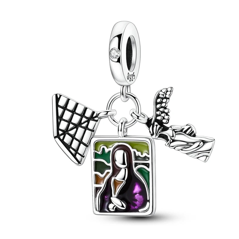 Malerei Kunst 925 Sterling Silber Verträumter Sternenhimmel Künstler Zeichenbrett Pinsel Schnur Fit DIY Armband Halskette Galerie Geschenke