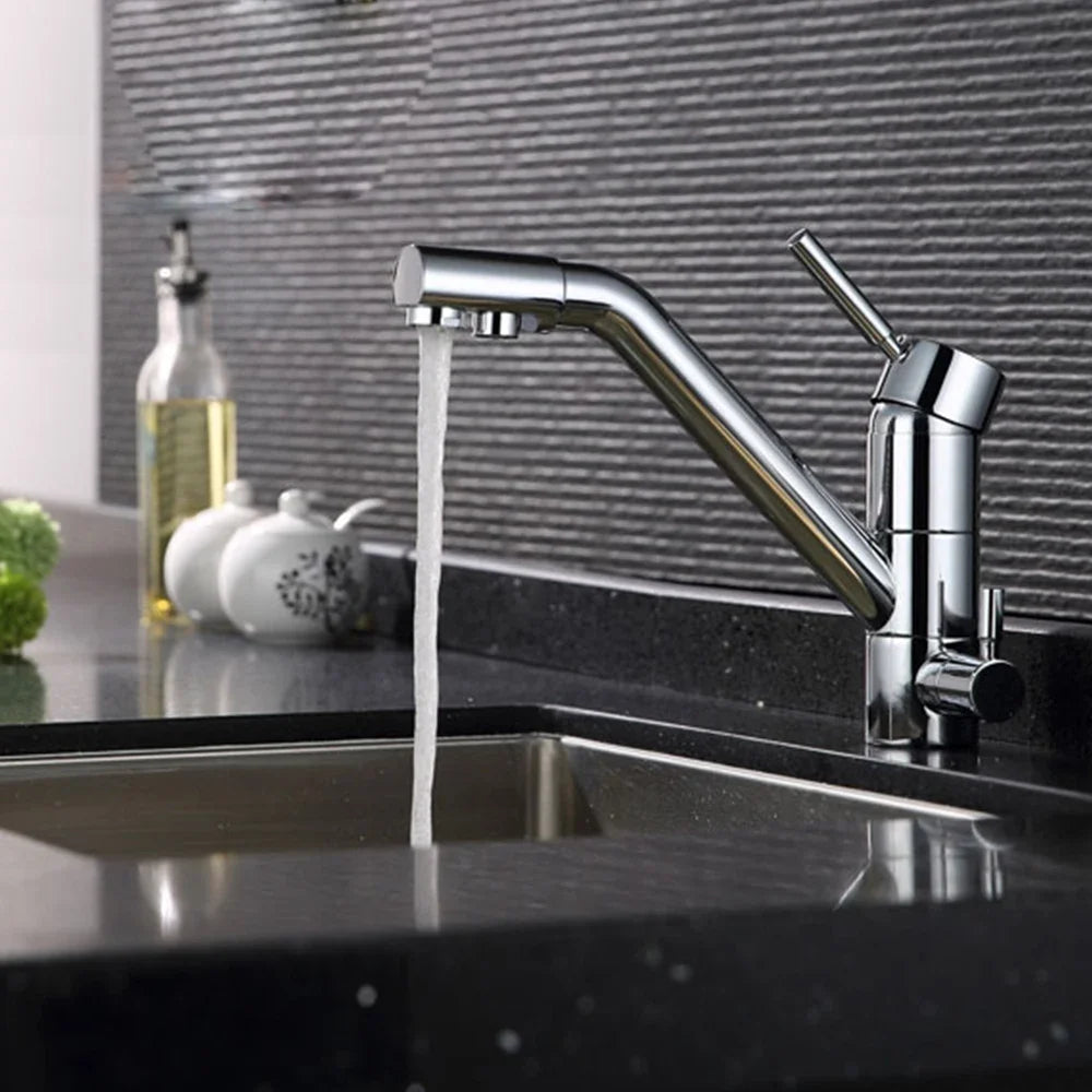 3-in-1-Wasserfilter für die Küche, Wasserhahn, Drei-Wege-System, Wasserkran, Waschbecken, Wasserhahn, drehbarer Drei-Wege-Einhebel-Wasserfilter