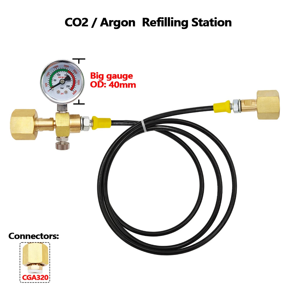 Nachfüllstation-Ladeadapter übertragen Stickstoff-Argon-CO2 von 40L-Flasche auf kleine Schweißtanks G5/8, W21.8-14, CGA320