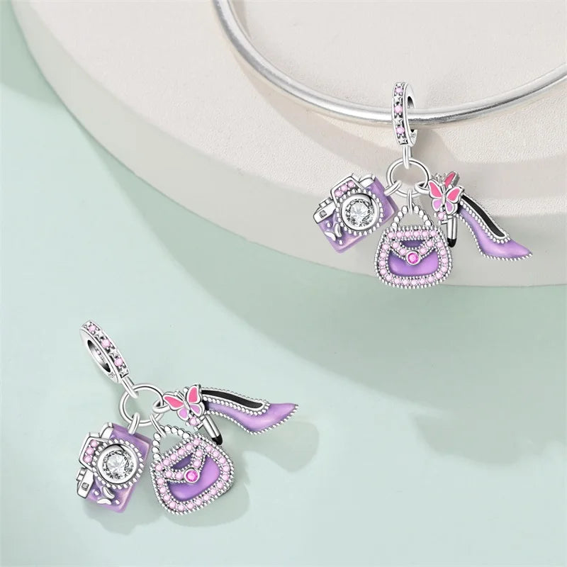 Lila Serie 925 Sterling Silber Maiglöckchen Rose Meerjungfrau Hexenhut Charm Passend für DIY Armband Halskette Charmante Geschenke