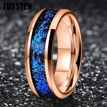 Wolfram 6/8mm Wolfram Ring für Männer Frauen blaue Folie Inlay Verlobung Ehering abgeschrägt poliert glänzend bequeme Passform