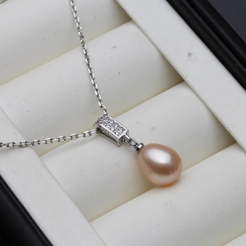 Echter natürlicher schwarzer Süßwasserperlen-Anhänger für Damen, 925er Sterlingsilber, Perlenkette, Mutter, Ehefrau, Geburtstagsgeschenk
