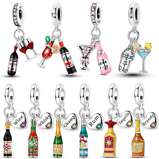 Neue Original 925 Sterling Silber Perlen Charme Schnaps Wein Serie Verschluss Anhänger Fit Original Armband Für Frauen DIY Schmuck Geschenk