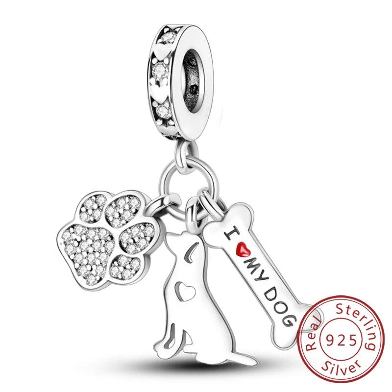 Neue Original Charms Perlen Anhänger 925 Sterling Silber Teddy Pudel Hund Katze Universal Schnalle Charms Fit Armband DIY Schmuck Geschenk