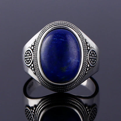 Silber S925 Ring Natürliche Große Oval Lapis Ringe für Männer Frauen Retro Luxus Edlen Schmuck Party Jahrestag Geschenk