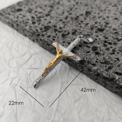 Neues Design 18K vergoldeter wasserdichter Jesus-Kreuz-Anhänger aus Edelstahl für Männer, religiöse Charms
