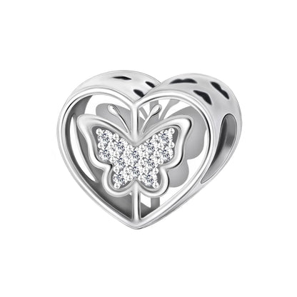 Exquisiter 925er-Sterlingsilber-Charm mit funkelndem Edelstein, Schlüssel, Blume, Schmetterling, passend für DIY-Armbänder, Halsketten, edler Schmuck, Geschenke
