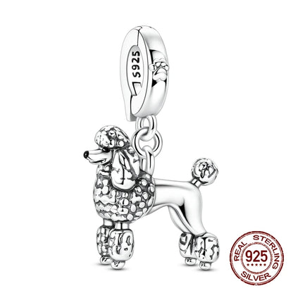 925 Sterling Silber 3D Strukturierter Pudel-Hund Charm Passend für Armband 2026 Neujahrsgeschenk Modischer Tierschmuck für Frauen und Mädchen
