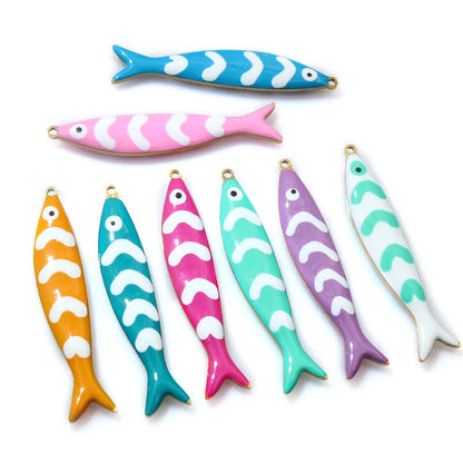 10 Stück 40x8mm Edelstahl Emaille Fisch Charms Anhänger DIY Schmuck Making Zubehör Erkenntnisse für Halsketten Ohrringe Armbänder