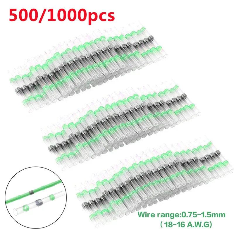 100/1000 stücke Grün Solder Dichtung Draht Anschlüsse Wasserdichte Schrumpf Butt Stecker AWG18-16 Isolierte Kabel Splice Terminals