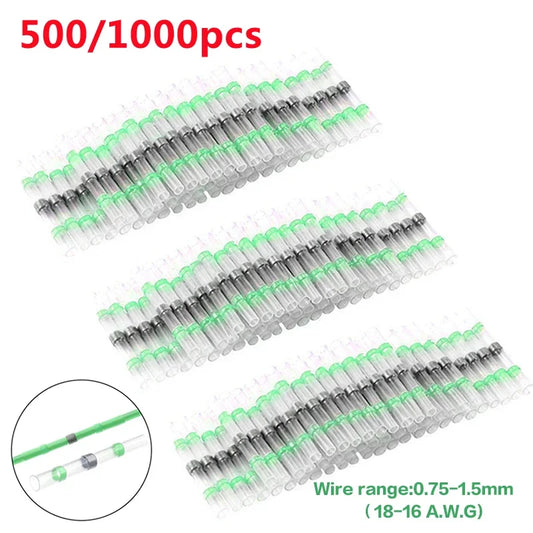 100/1000 stücke Grün Solder Dichtung Draht Anschlüsse Wasserdichte Schrumpf Butt Stecker AWG18-16 Isolierte Kabel Splice Terminals
