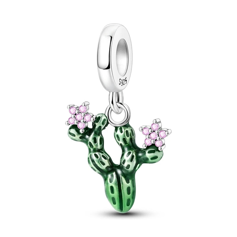 Anhänger aus 925er-Sterlingsilber, grüne Serie, Blumenbaum, Apfel-Anhänger, DIY, feine Perlen, passend für Original-Charms-Armbänder, Damenschmuck, Diy