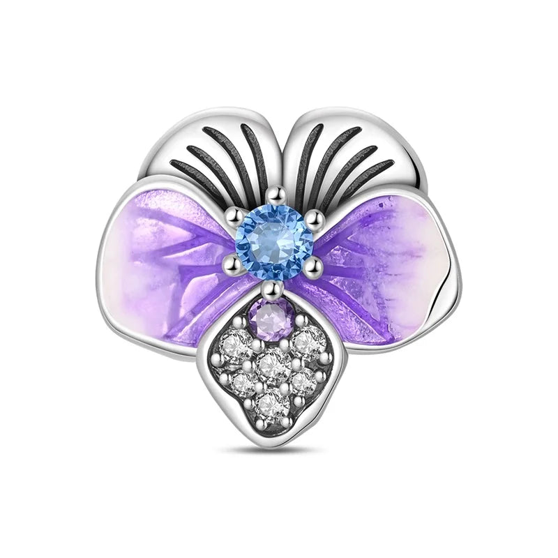 Lila Serie 925 Sterling Silber Traubenblüten Weinflasche Lebensbaum Tulpen Schnur-Dekoration Passend für DIY Armband Halskette Geschenk