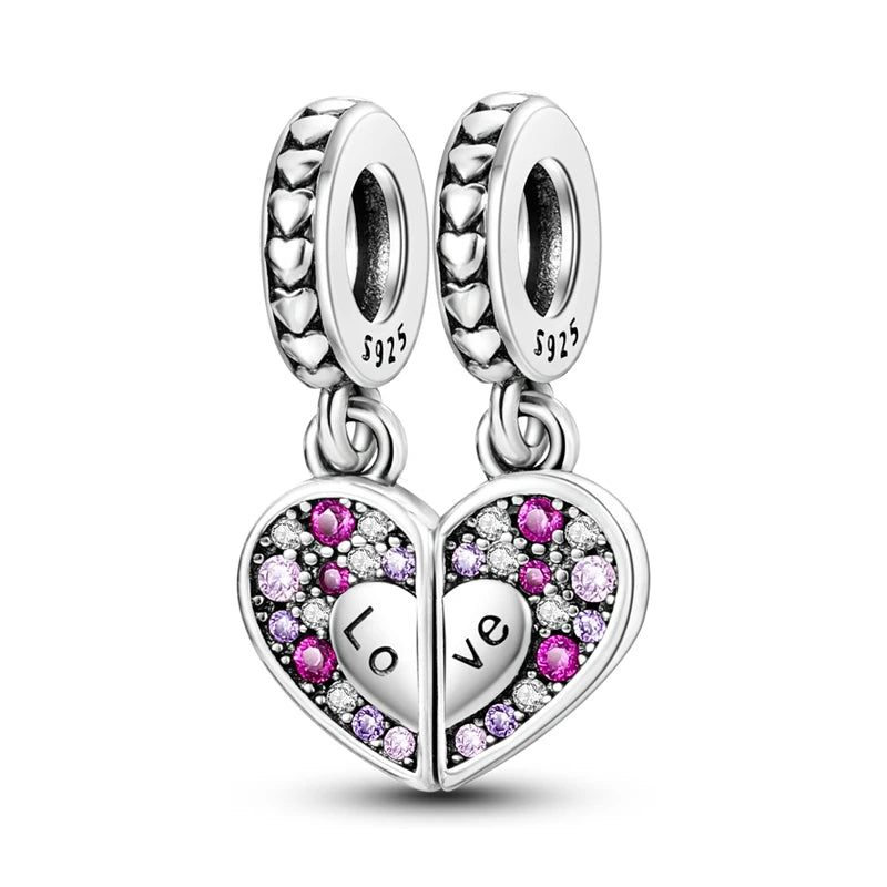 Neue 2025 925 Sterling Silber Charms Perlen Liebe Herz Rosa Original Charm Anhänger Fit Charm Armbänder DIY Schmuck Geburtstag Geschenk