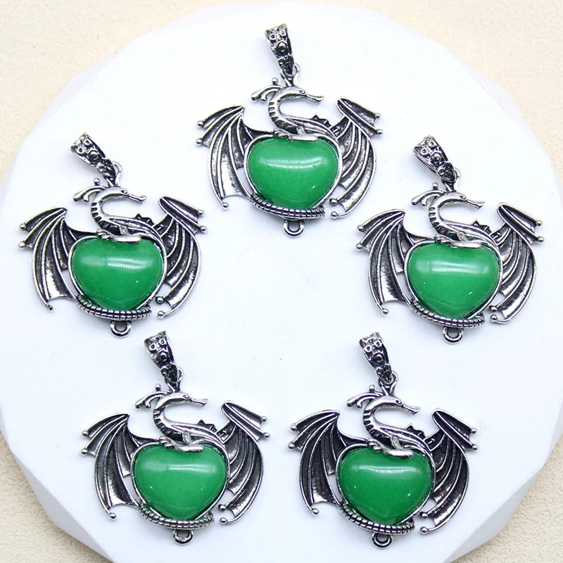 10 Stück bunte Drachen Naturstein Amethyst Quarz Kristall Herz Perle Anhänger für DIY Schmuck Halskette Anhänger Frauen Geschenke