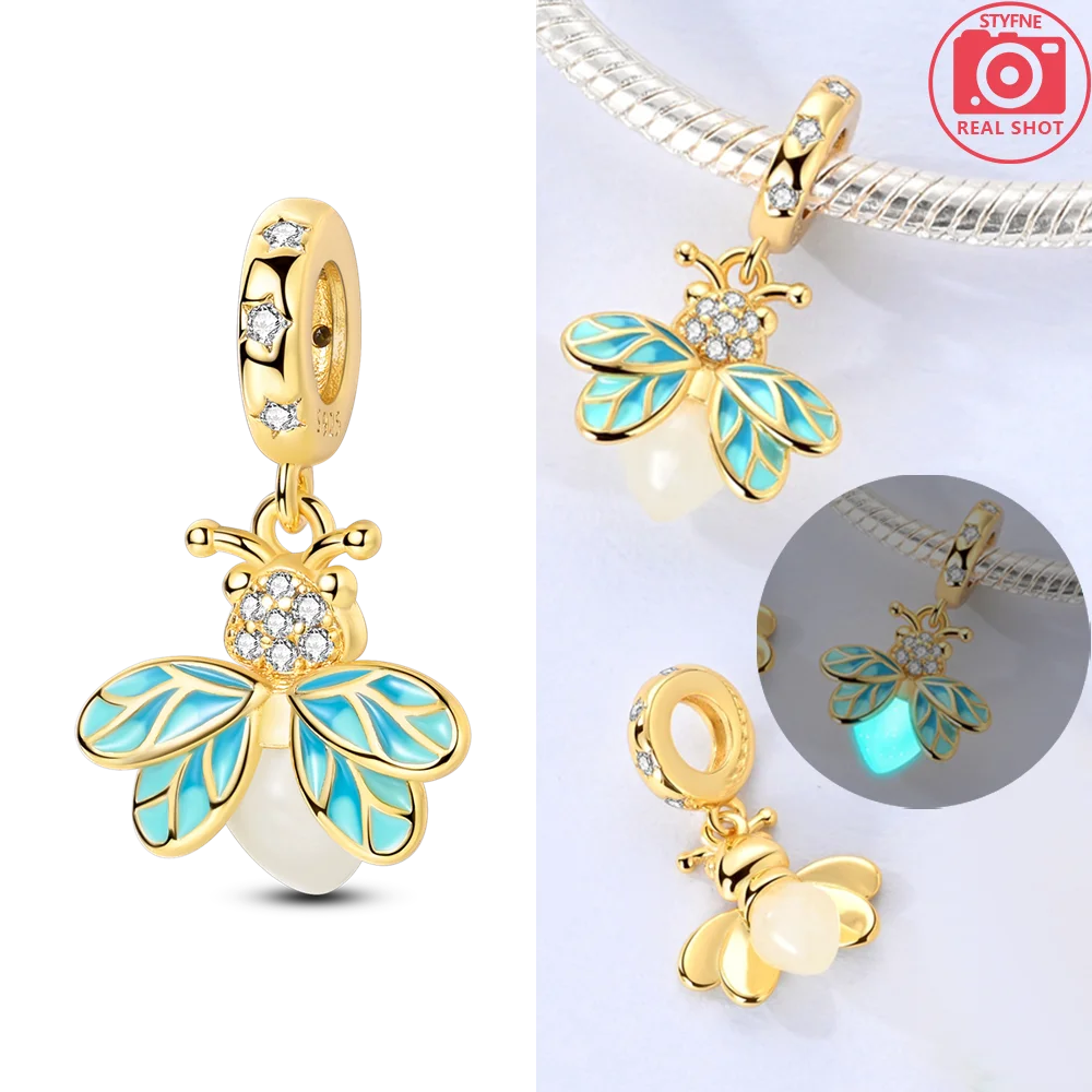 Original funkelnde Charm-Perlen aus 925er-Sterlingsilber, Gold, Rose, heller Stern, Herz, passend für Armbänder, DIY-Jubiläums-Schmuck, Geschenk