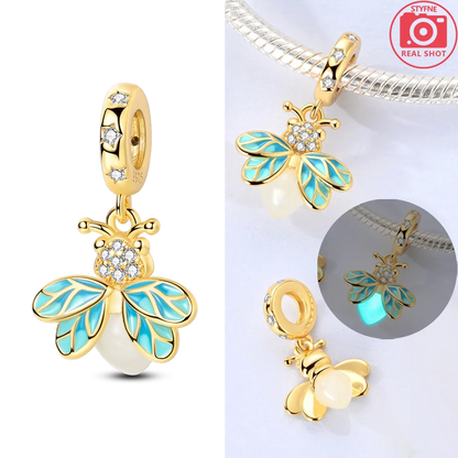 Original funkelnde Charm-Perlen aus 925er-Sterlingsilber, Gold, Rose, heller Stern, Herz, passend für Armbänder, DIY-Jubiläums-Schmuck, Geschenk