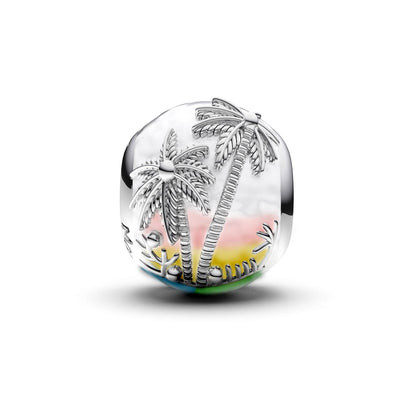 Manyilus S925 Silber Kokosnussbaum Strand Charm für Original Armband, Tropische Insel Schmuck Anhänger DIY, Sommer Urlaub Geschenk