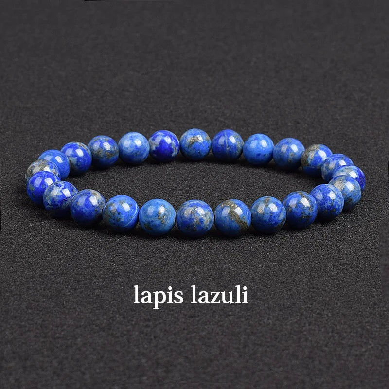 Genuine natural stone bracelet: Apatite, Lapis Lazuli, Agate, Crystal, Tiger's Eye. High-quality gemstone bead bracelet. Men's jewelry bangle.