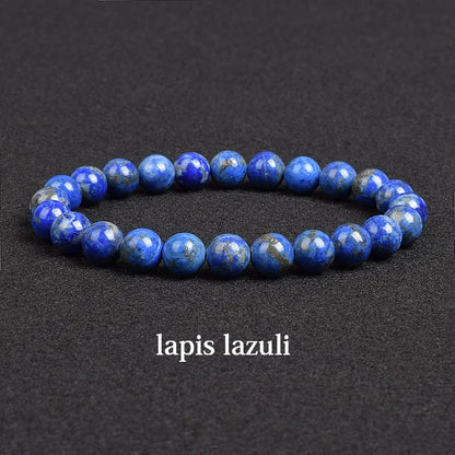 Genuine natural stone bracelet: Apatite, Lapis Lazuli, Agate, Crystal, Tiger's Eye. High-quality gemstone bead bracelet. Men's jewelry bangle.