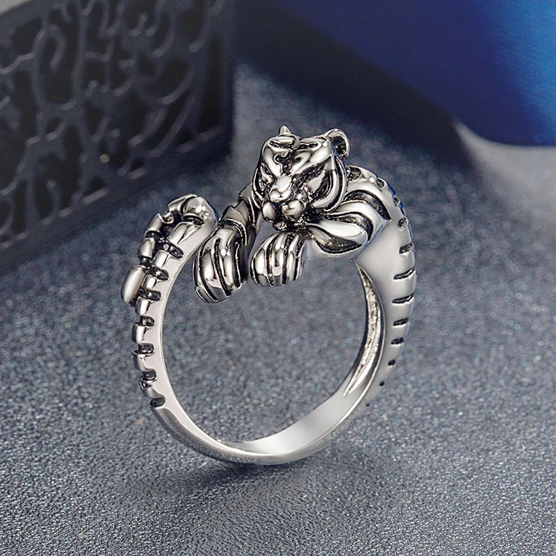 1 Stück heftige Tiger verstellbare Öffnung Ring Männer und Frauen Vintage Punk alten Gold alten Silber Farbe Tiers chmuck Geschenk