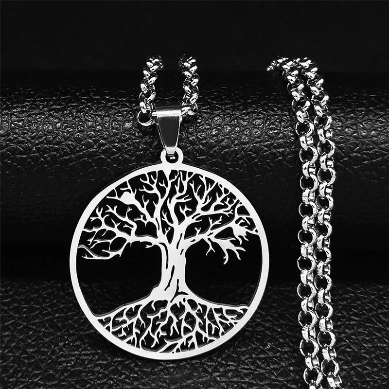 2024 Tree of Life Stainless Steel Long Necklace for Men Black Color Necklaces &amp; Pendants Jewelry cadenas para hombre N834S03