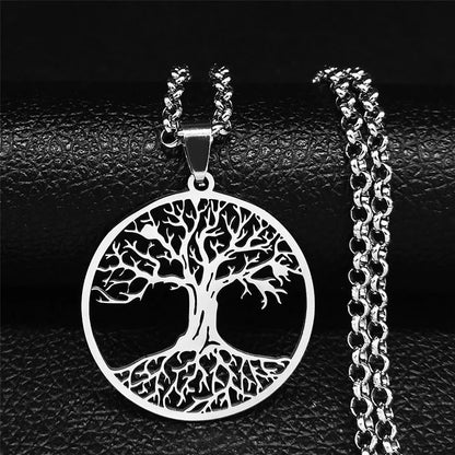 2024 Tree of Life Stainless Steel Long Necklace for Men Black Color Necklaces &amp; Pendants Jewelry cadenas para hombre N834S03