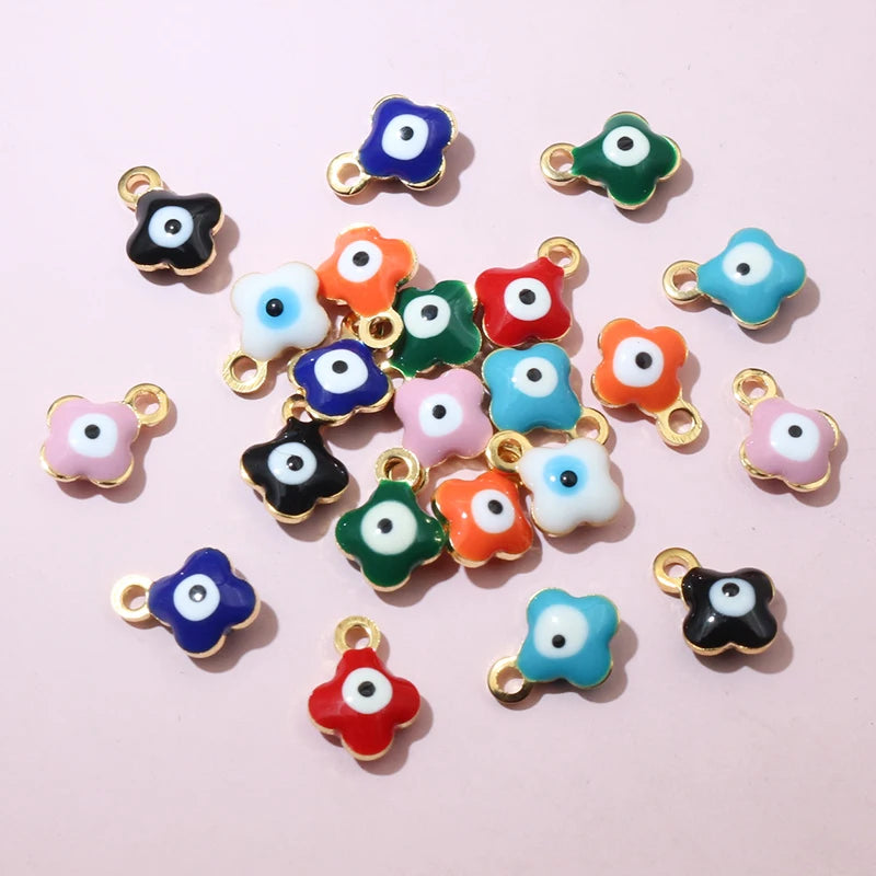20 Stück 9x7mm Emaille Böse Augen Blumen Anhänger Anhänger kleine Edelstahl DIY Schmuck Herstellung Zubehör Ergebnisse
