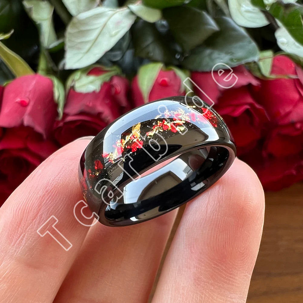 Dropshipping 6mm 8mm 18k Gold Farbe Kuppel Ehering Schöner Wolframkarbid Ring mit roter und Goldfolieninlage Comfort Fit