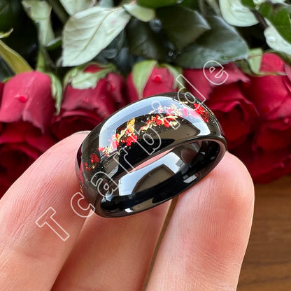 Dropshipping 6mm 8mm 18k Gold Farbe Kuppel Ehering Schöner Wolframkarbid Ring mit roter und Goldfolieninlage Comfort Fit