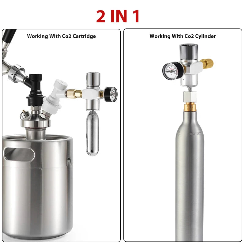 2-in-1-CO2-Ladegerät mit konvertiertem Adapter für TR21 x 4 CO2-Zylinder, 0–60 psi Mini-CO2-Regler für CO2-Kartusche